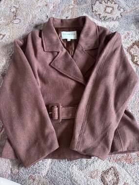 Promesa Mauve/Brown Belted Double-Breasted Short Trench Jacket Coat